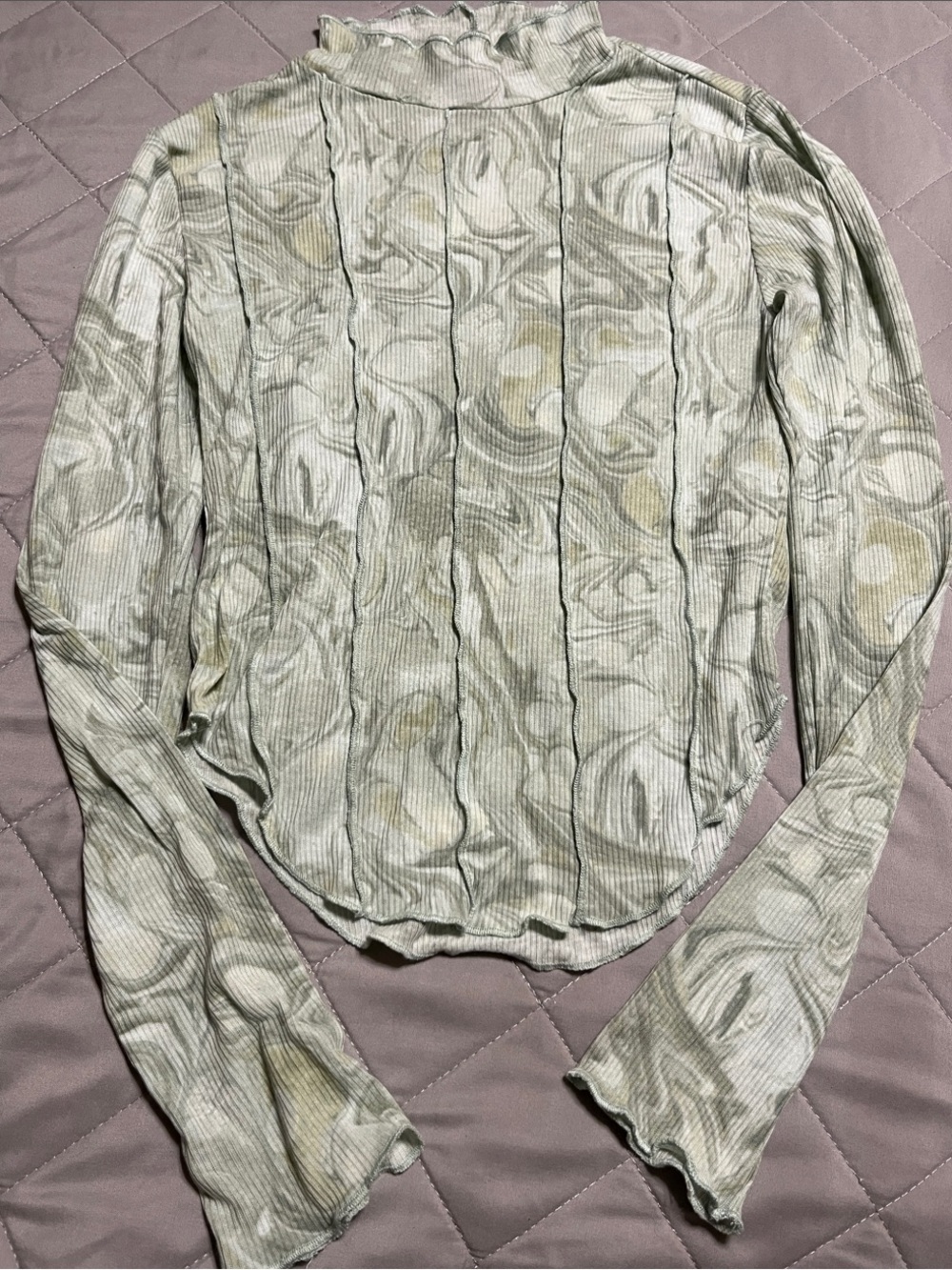 Forever 21 Light Mint Ribbed women’s long sleeve semi sheer blouse